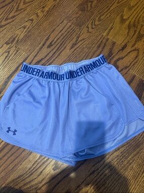 Under Armour Women's Light Purple Athletic Shorts with Branded Waistband